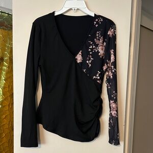 SHEIN Black and Pink Floral Long Sleeve Top